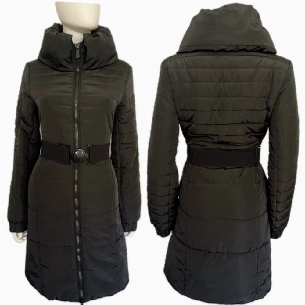 NEW WOMEN'S PUFFER‎ JACKET BELTED QUILTED COAT IN BLACK
